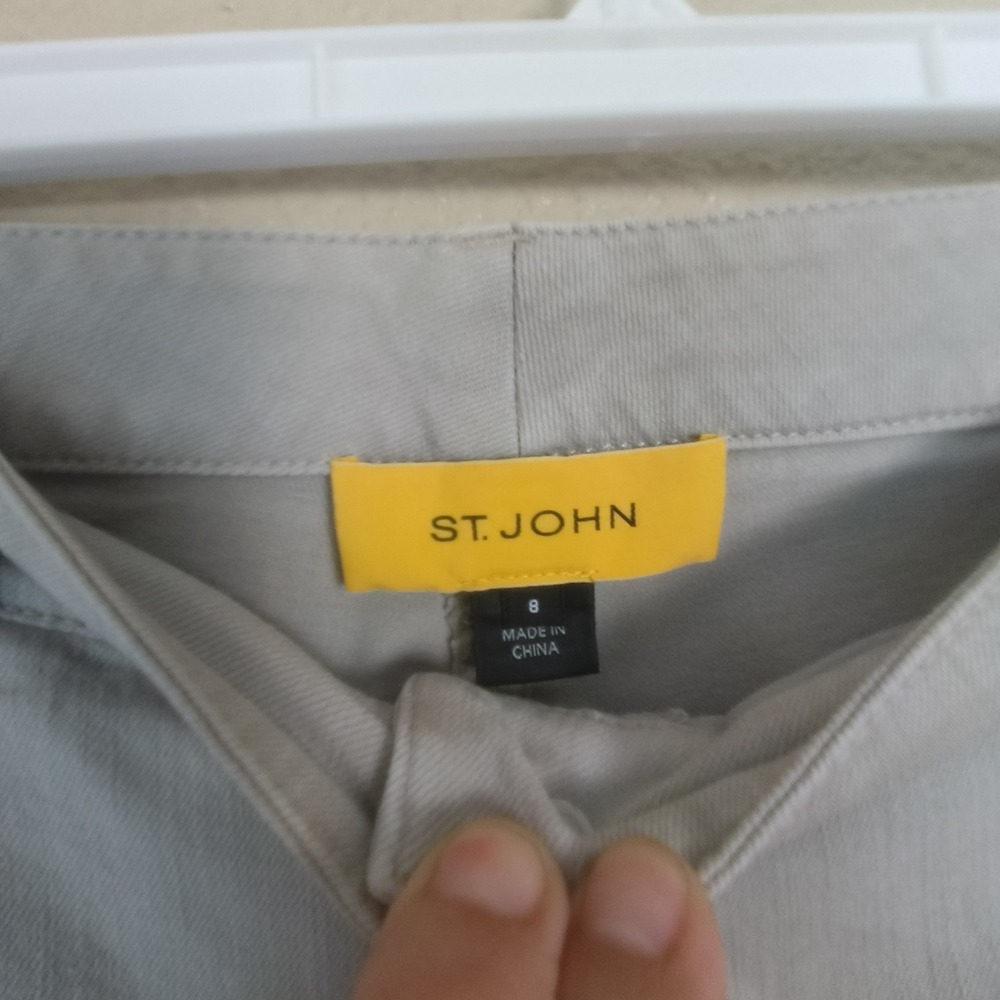 ST. JOHN women's straight-leg beige pants, size 8, with pockets and zipper - Picture 8 of 10